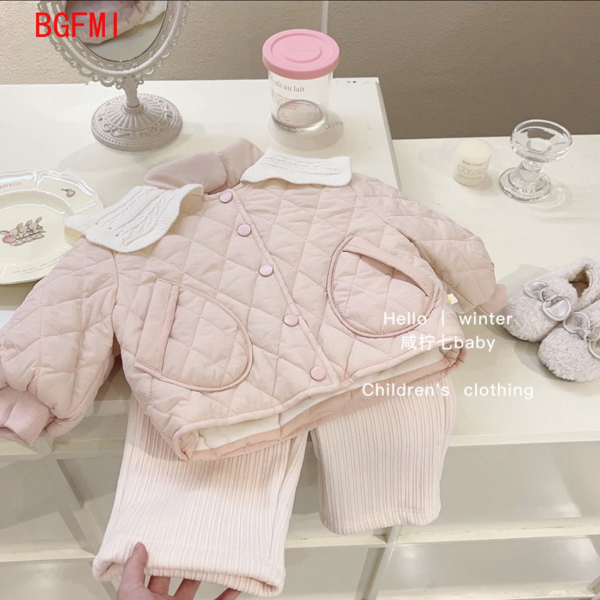 Baby Clothing Quilt - Dziewczęca różowa aksamitna kurtka z bawełnianą