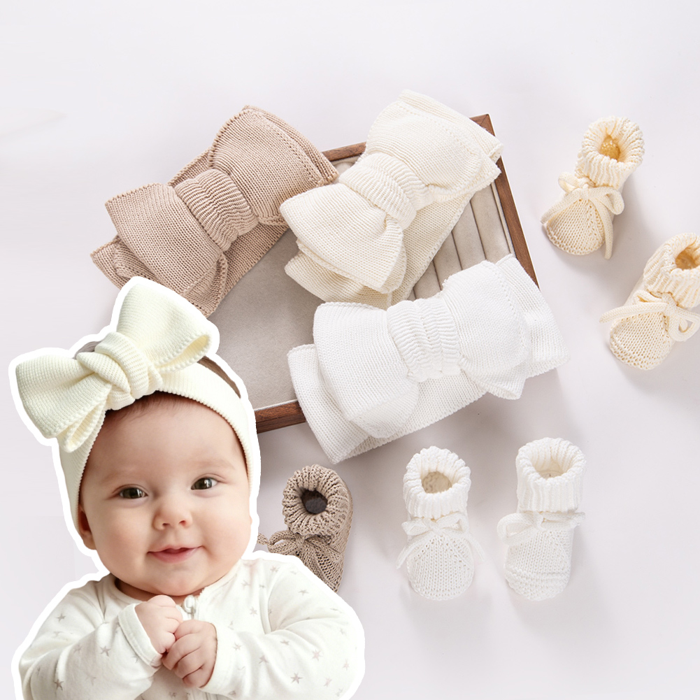 Toddler Sock Set - 2 szt./zestaw Grube, dzianinowe, duże kokardy,